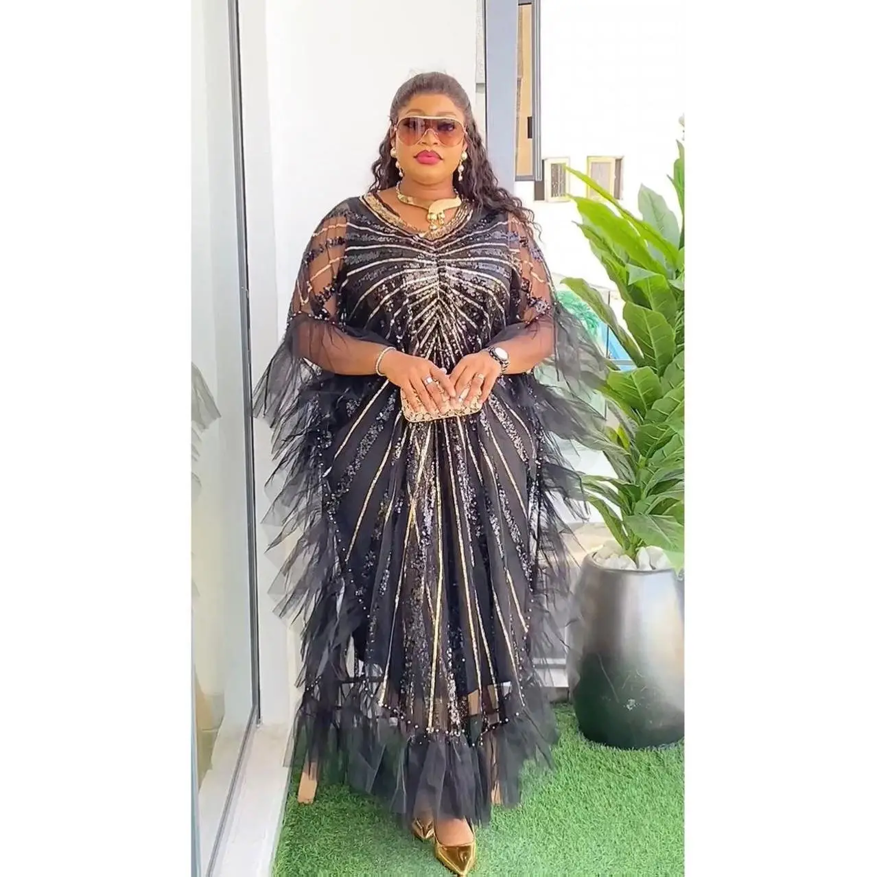 slim fit dress slacks Gold Sequin Kaftan Dress main image 0