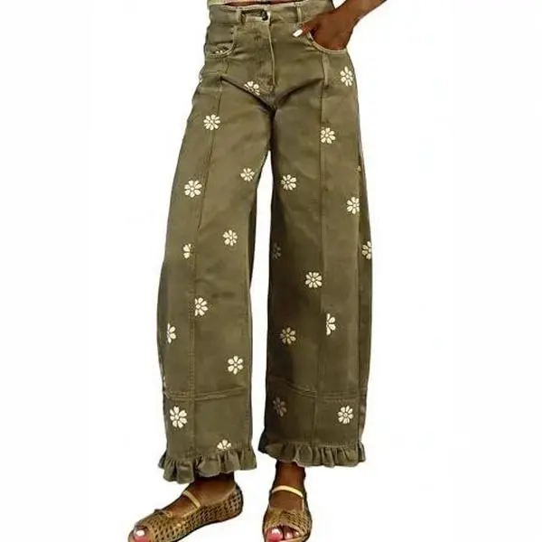 Barrel Jeans Women 2026 Floral Print Wide Leg Jeans Y2k Patchwork Baggy Boyfriend Denim Pants,back to school shopping