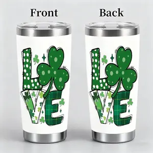 [St. Patrick’s Day] Trendy “LOVE” Clover 20oz Stainless Steel Tumbler – St. Patrick’s Day Reusable Cup with Lid - Gift for Her or Him
