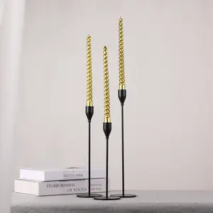 3pcs Golden Iron Candle Holder Candlelight Dinner Romantic Ornament Home Decoration Creative Crafts Table for Long Candles