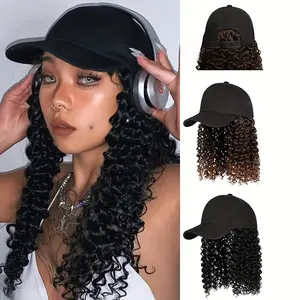 Women's All-in-One Baseball Cap & Afro Curly Synthetic Wig - Heat-Resistant Voluminous Curls, Adjustable Closed Net Hat for Outdoor Adventures, Concerts, Festivals & Casual Wear (Black), Festival Accessories, Heatresistant Fiber