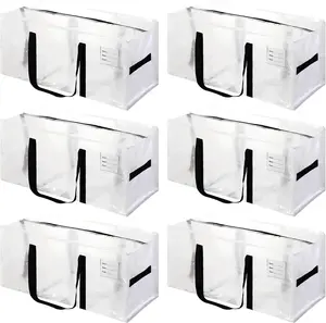 6-Pack Extra Large Heavy-Duty Moving Bags, Waterproof Clear Storage Totes with Handles