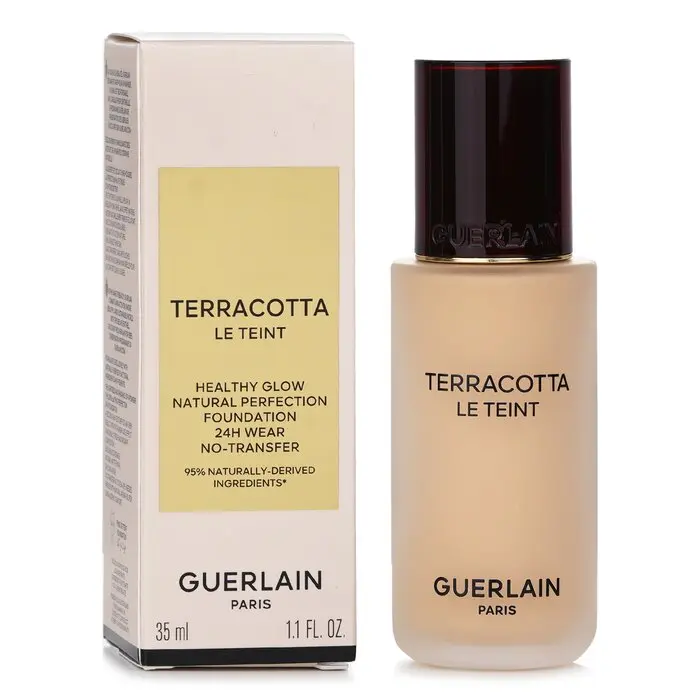 Guerlain Terracotta Le Teint Healthy Glow Natural Perfection Cosmetic Foundation, 24H Wear, No Transfer, Hydrating, Flawless Coverage Makeup - #2W Warm, 35ml/1.1oz, Oil