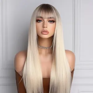 SMILCO/28-inch | Ombre White Gold Straight with Bangs | SM5217 long straight