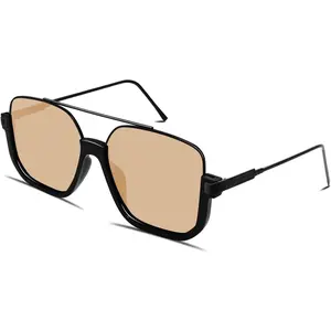 Retro Oversized Aviator Sunglasses for Men & Women - Trendy 70s Double Bridge Pilot Shades - Stylish Square Frame Sun Glasses for a Fashionable Look