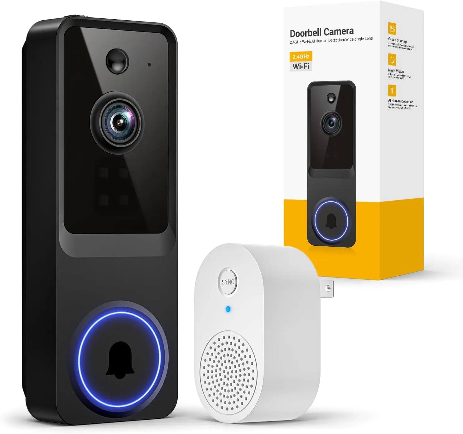 1080p Wireless Wi-Fi Video Doorbell Camera with Smart Human Detection, Night Vision, Two Way Audio, Cloud Storage, Support 2.4G WiFi Only