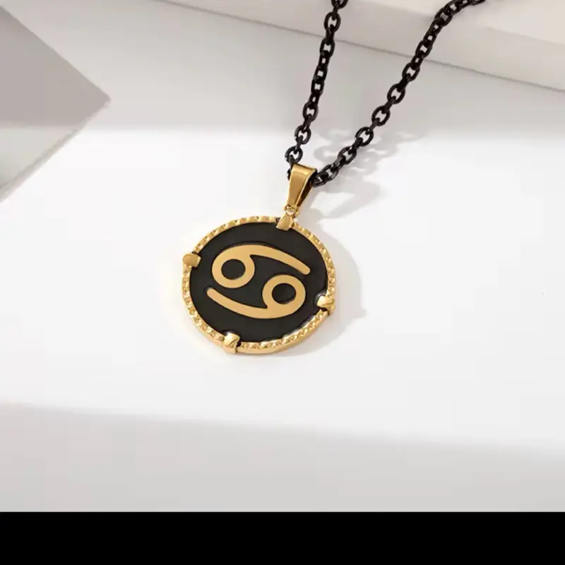 Chaîne zodiaque céleste en acier inoxydable, or 18 carats, chaîne noire, pièce de monnaie, bijoux pour hommes