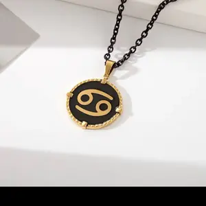 Chaîne zodiaque céleste en acier inoxydable, or 18 carats, chaîne noire, pièce de monnaie, bijoux pour hommes