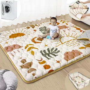 Baby Play Mats for Floor, 71"x59" Upgraded Thickness & Larger Super Soft Playmat for Babies and Toddlers, Foldable Washable, Upgrade Anti-Slip Crawling Mat for Playpen(Boho Nature)