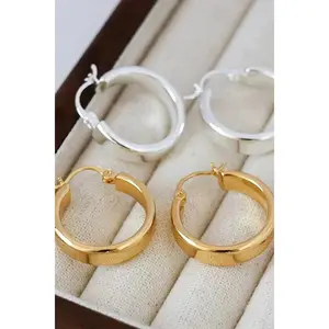 Gold-Plated Brass Huggie Earrings - Metal Coating, Imported Jewelry, Avoid Sweat for Durability
