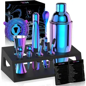 Mixology Bartender Kit with Stand | 12-  Shaker Set | 24oz Martini Shaker Set for Drink Mixing | Bar Set Includes  Bar Tools and Recipe Booklet | Fun Housewarming  (Rainbow)