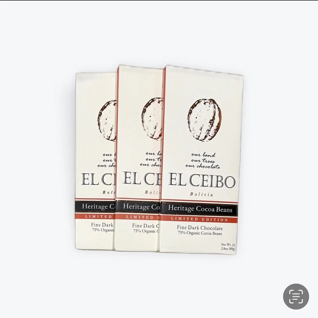El Ceibo HERITAGE 75% fine dark chocolate -wild cacao beans (set of 3)- Low Sugar Natural Dairy Free Snack Dessert