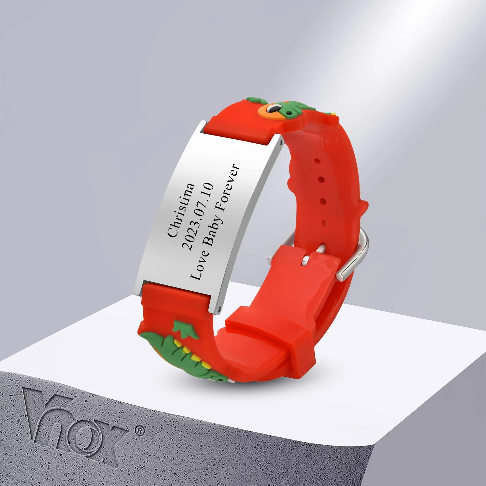 Vnox Free Customize Bracelets for Boys Girls, Cute Carton Dinosaurs Silicone Band Bangle, Personalized Gift for Son Nephew Child