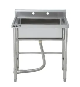 20"D X 28"W X 34"H Stainless Steel Utility Sink with Faucet – Freestanding Commercial Laundry Tub with Adjustable Height, Hot & Cold Water Pipes, S-Hooks & Storage Shelf for Kitchen, Garage, Farm, Outdoor Use