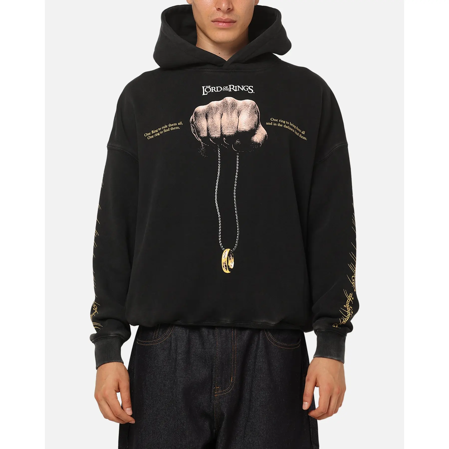 73Studio X The Lord Of The Rings The Ring Hoodie Black Acidwash