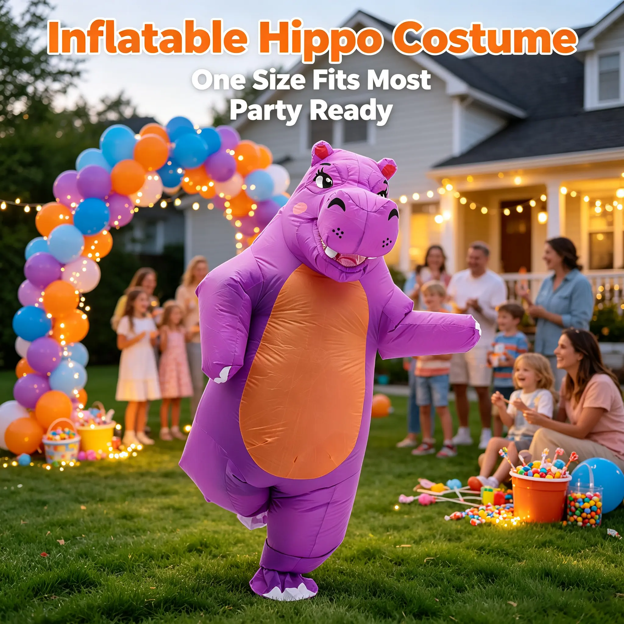 Adult Inflatable Hippo Costume, Funny Blow Up Full Body Animal Suit for Halloween, Cosplay & Party