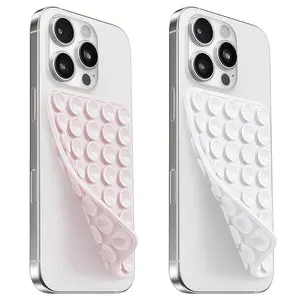 2-Piece Silicone Dual-Sided Suction Cup Protective Phone Case Cover, Detachable Stand, High-Adhesive Grip, Compatible with iPhone, Hands-Free Holder for Selfies & Videos Light Pink/Classic White