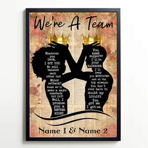 Black King Queen Couple We're A Team Poster