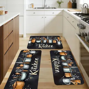 1/2/3pc Kitchen Mat Carpet Runner, Kitchen Kitchenware Pattern Anti-slip Aisle Mat, Easy-to-clean Kitchen and Bathroom Floor Mat, Bedroom Bedside Floor Mat, Door Mat, Gift for Friends