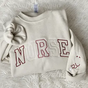 Embroidered NURSE Athletic Block Sweatshirt, Nurse Crewneck Pullover, Nursing Graduation Gift, New Nurse Gift for RN CNA LPN, Cozy Medical Worker Outfit