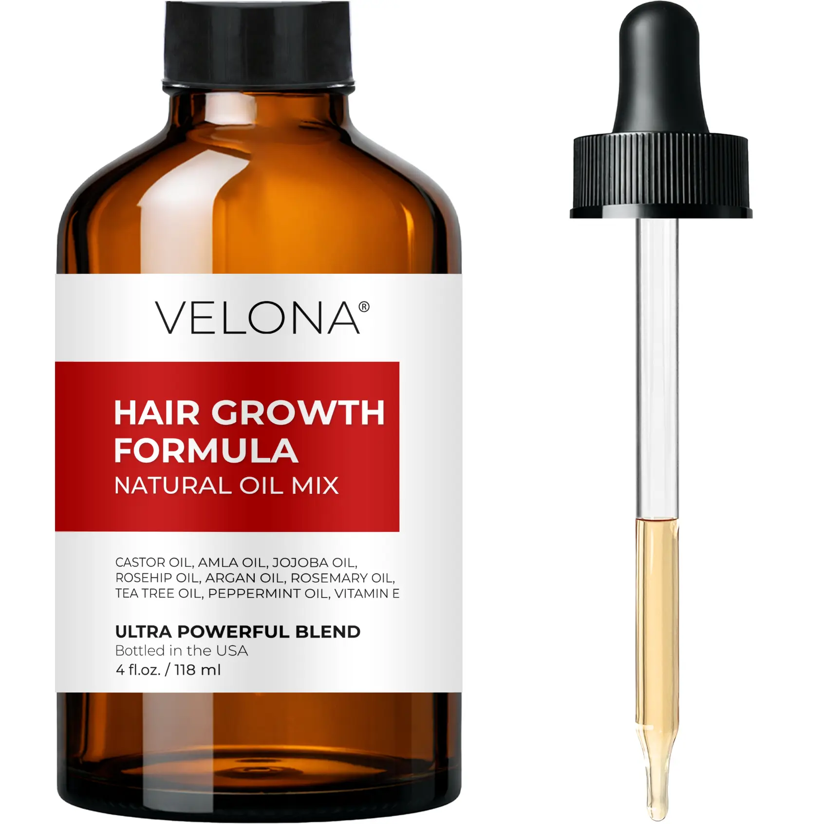 velona Hair Growth Formula - 4 Fl Oz | Castor, Amla, Jojoba, Argan, Rosemary, Peppermint, Tea Tree Oils, Vitamin E | Natural Mix with Organic Carrier and Essential Oils