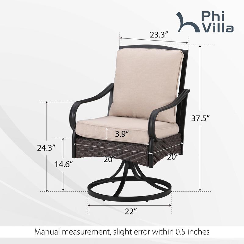 Sophia&William Patio Swivel Chairs Set of 2, Extra Large All-Weather Outdoor Dining Chair with Gentle Rocking, Metal Wicker Frame & Padded Cushions Furniture Lounge