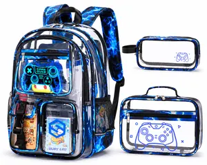 SIMILOVE Cool Luminous Clear Backpack for Boys Kids, Gamer Bookbag for School, See Through PVC Transparent Backpacks with Lunch Bag Pencil Case/ Headphones, Clear Backpack Heavy Duty for School Stadium