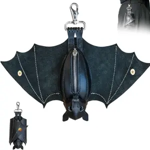 Handmade Gothic Style Bat Wing Coin Purse - Hand-sewn Bat Wallet with Zipper Coin Pocket and Keychain, Suitable for Bags and Belts - Fashion Accessory Keychain Bag Pendant