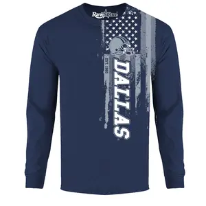 Men Football USA Flag Long Sleeve Shirt - Dallas Casual Crewneck