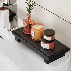 Wood Pedestal Soap Stand - Farmhouse Style Soap Dish Holder/Tray Counter Decor for Bathroom Kitchen, Rustic Black Design Interior Home Goods Decoration
