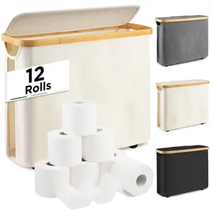 26L Toilet Paper Basket, Toilet Paper Storage with Lid for Bathroom, Foldable, Standing Holde Organizer Holds Up to 9-12 Rolls