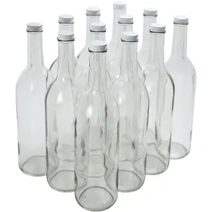 FastRack - W5 Wine Bottles, Bordeaux Liquor Bottles, Clear Wine Bottles, 750 ml Empty Bottles, Empty Bottles for Drinks, Clear/Flint Bordeaux Wine Bottles, 12 per Case Glass Metal Plastic Organiser