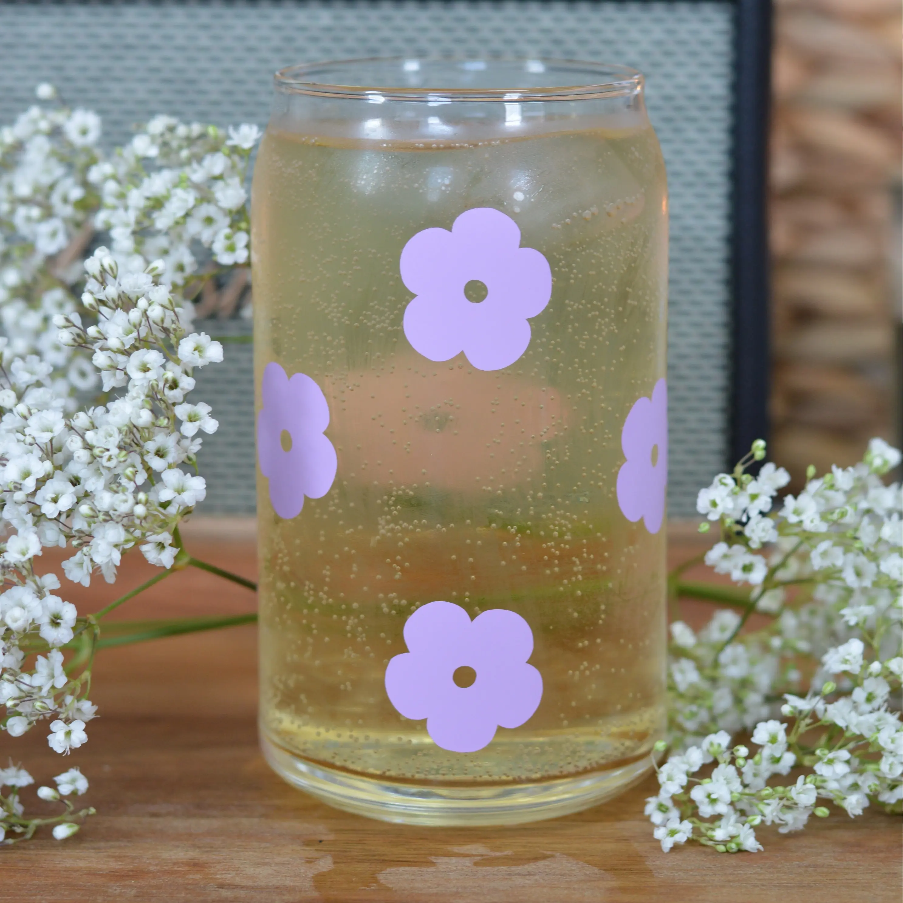 Lilac Flower Glass Cup 16 oz