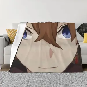 Genshin Impact Childe-Tartaglia Hutao Anime-Style Flannel Blanket, Warm Funny Throw for Chair, Sofa Covering in Autumn/Winter, ACG Textile Soft Furnishing, Anime-Style Blankets