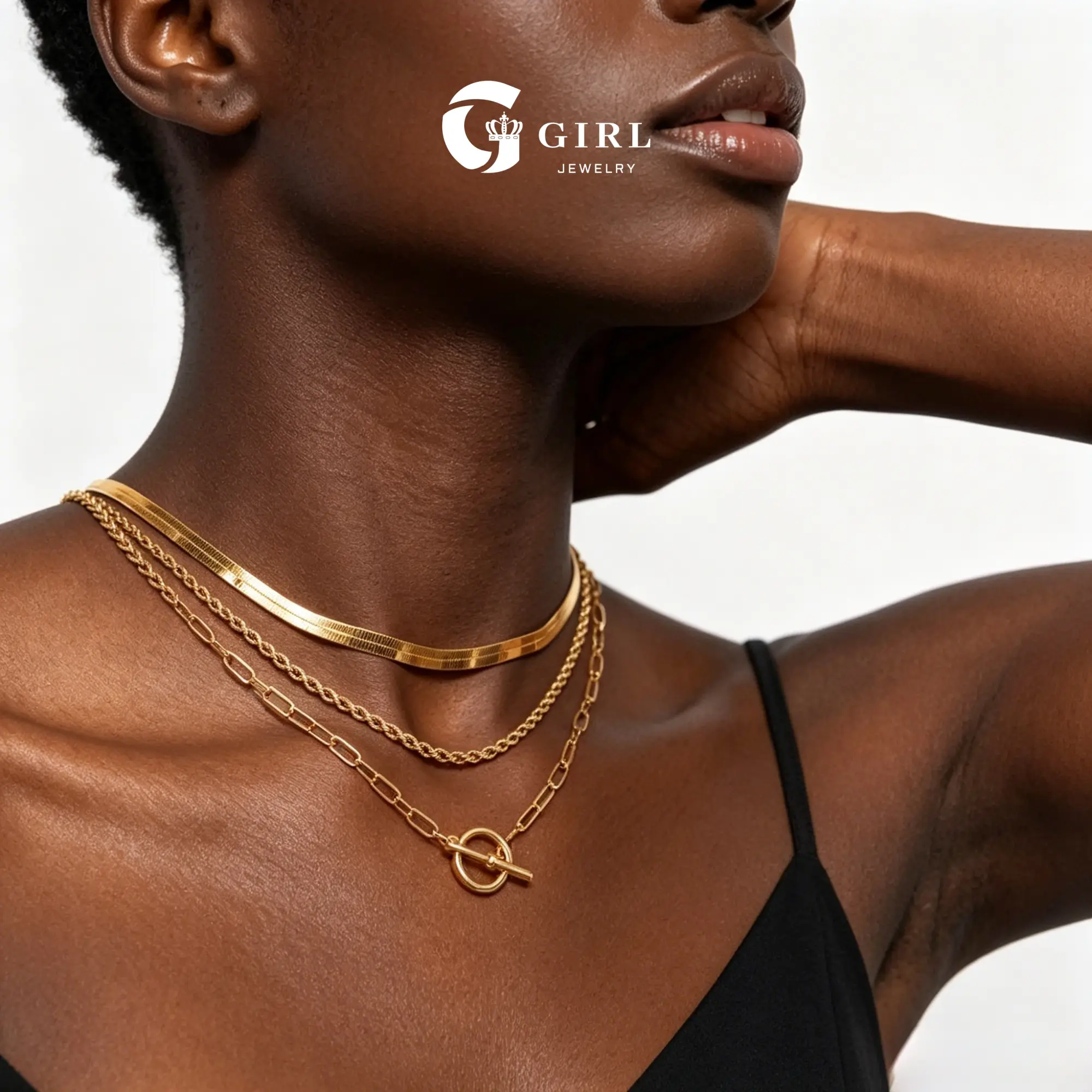 GGIRL 14K Gold Plated Layered Chain Necklaces for Women Trendy Cuban Link Paperclip Chain Toggle Clasp Adjustable Copper Choker Necklace, Fashion Chunky Jewelry Gifts for Holiday Birthdays Anniversaries