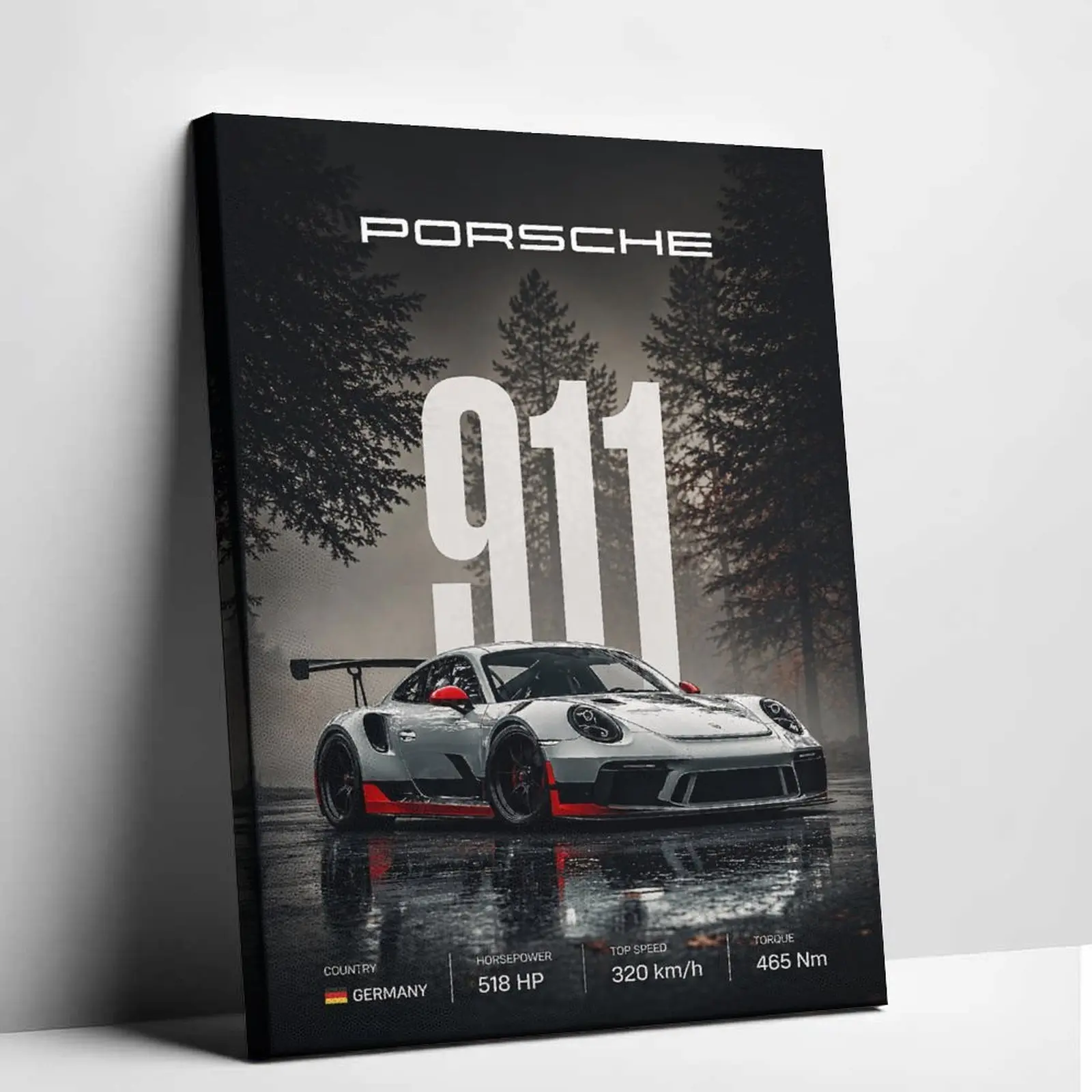 Porsche 911 GT3 RS Sports Car Wall Art Canvas Print Aesthetic German Supercar Racing Poster Modern Garage Decor Boy Bedroom Living Room Home Decoration Enthusiast Collector Gift Idea High Definition Print Wall Hanging