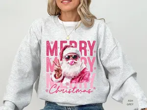 Pink Santa Sweatshirt,Santa Bubble Gum Shirt,Funny Santa Retro Christmas Crewneck, Merry Christmas Gift,Holiday Present Idea
