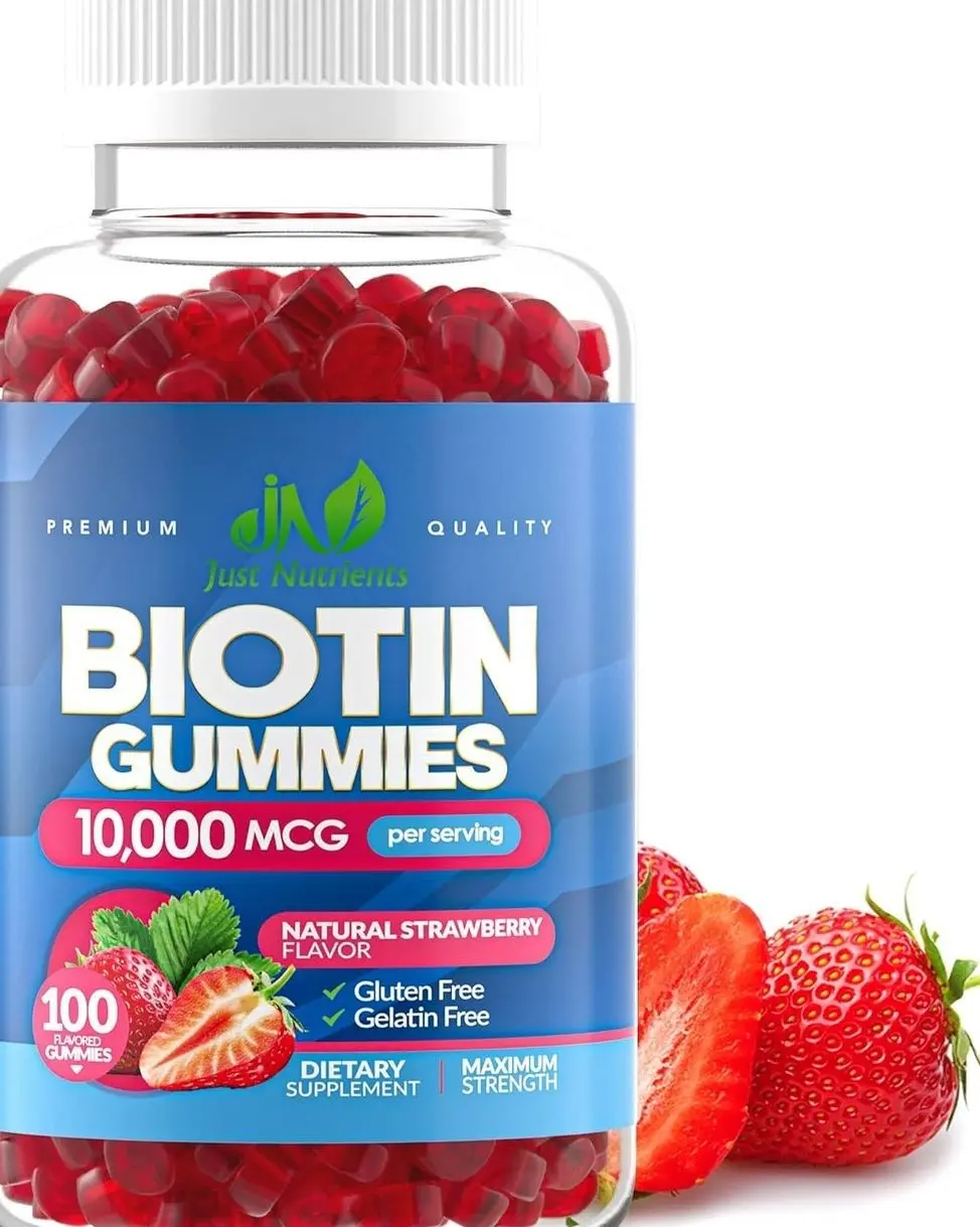 Biotin 10,000mcg Gummies for Hair Growth, Skin & Nails - 2x Maximum Strength Biotin Vitamins for Women & Men - Gluten-Free, Vegan, Non-GMO, Great Tasting Strawberry Flavor - 100 Gummies