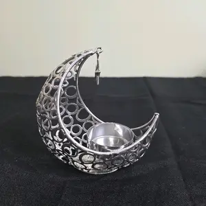 Crescent Moon Metal Sphere Holder with Star Design Can Also Support Tea Lights Unique Decorative Candle Holder (sphere not included)