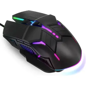 Wired Gaming  - Lightweight USB Optical  Mice with 7-Color RGB LED Lights, 4 Adjustable DPI (1200-3200), 6 Buttons,  Design for Windows (S800-Black)