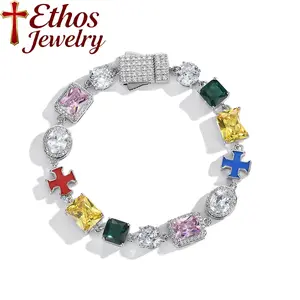 Ethos VVS1 Hip-hop Style Inlaid Colored AAAAA Zircon Bracelet, ins Style, Niche, Fashionable, Dopamine Style, Unisex, Daily Wear
