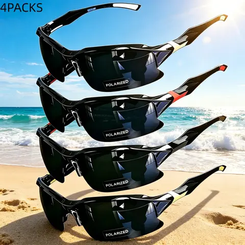4-Pack Unisex Polarized Sports Sunglasses, UV400 Full Eye Protection Windproof Eyewear, Ultra Light Comfort Outdoor Shades,  Fashion Classic Casual Eyeglasses Ideal for Cycling Running  Hiking Travel Daily Wear Men Women Holiday Gift