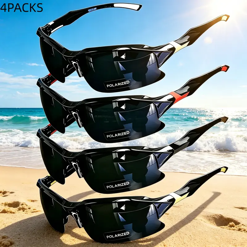 4-Pack Unisex Polarized Sports Sunglasses, UV400 Full Eye Protection Windproof Eyewear, Ultra Light Comfort Outdoor Shades, Fashion Classic Casual Eyeglasses Ideal for Cycling Running Hiking Travel Daily Wear Men Women Holiday Gift