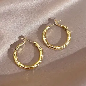 Minimalist Gold Hoop Earrings for Women, Gold Plated Copper Hoops with S925 Sterling Silver Post, Hypoallergenic Simple Circle Earrings, Chic & Elegant Lightweight Everyday Jewelry