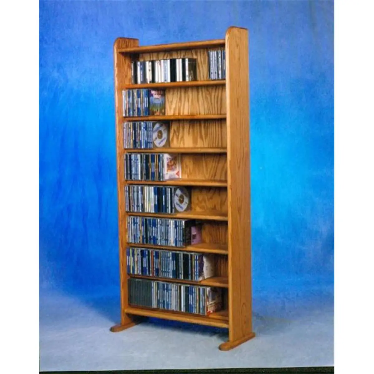 8-Shelf Solid Honey Oak CD Cabinet - Fully Assembled Wood Shed Design Bookshelf, Books/495 CD's Display Storage Living Room Furniture Decor, Storage System Shelf