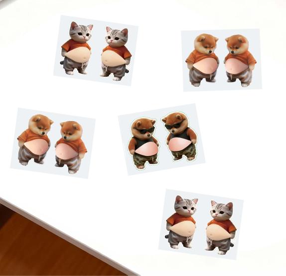 FORTAND 6pc Gift Set 3D Belly Squish Cute Stickers, Silicone Dog & Cat Mochi Fidget Stress Relief Toys, Kid & Adult Fidget Squeeze Items for Party Favors, Car Door & Wall Buffers, Cartoon Animal Stickers