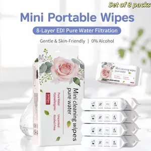 Portable Flushable Wipes 8 Pack, 64 Wipes Wet Wipes - Alcohol-Free Travel-Size Baby Wipes - Unscented, Thickened Hand & Mouth Cleansing Wipes for Kids, Students, and Travel Essentials