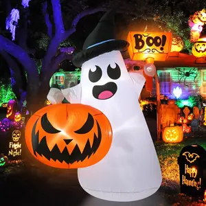 Inflatable Halloween Blow Ups, 5FT Outdoor Ghost Pumpkin Halloween Inflatables, Blow Up Yard Decoration with LED Lights, Halloween Decor for Home,Holiday,Party,Garden