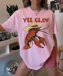Comfort Colors Lobster Cowboy Trendy Yee Claw Tee, Funny Lobster Western Beach Top, Amalfi Coast Trip, Tomato Girl Summer
