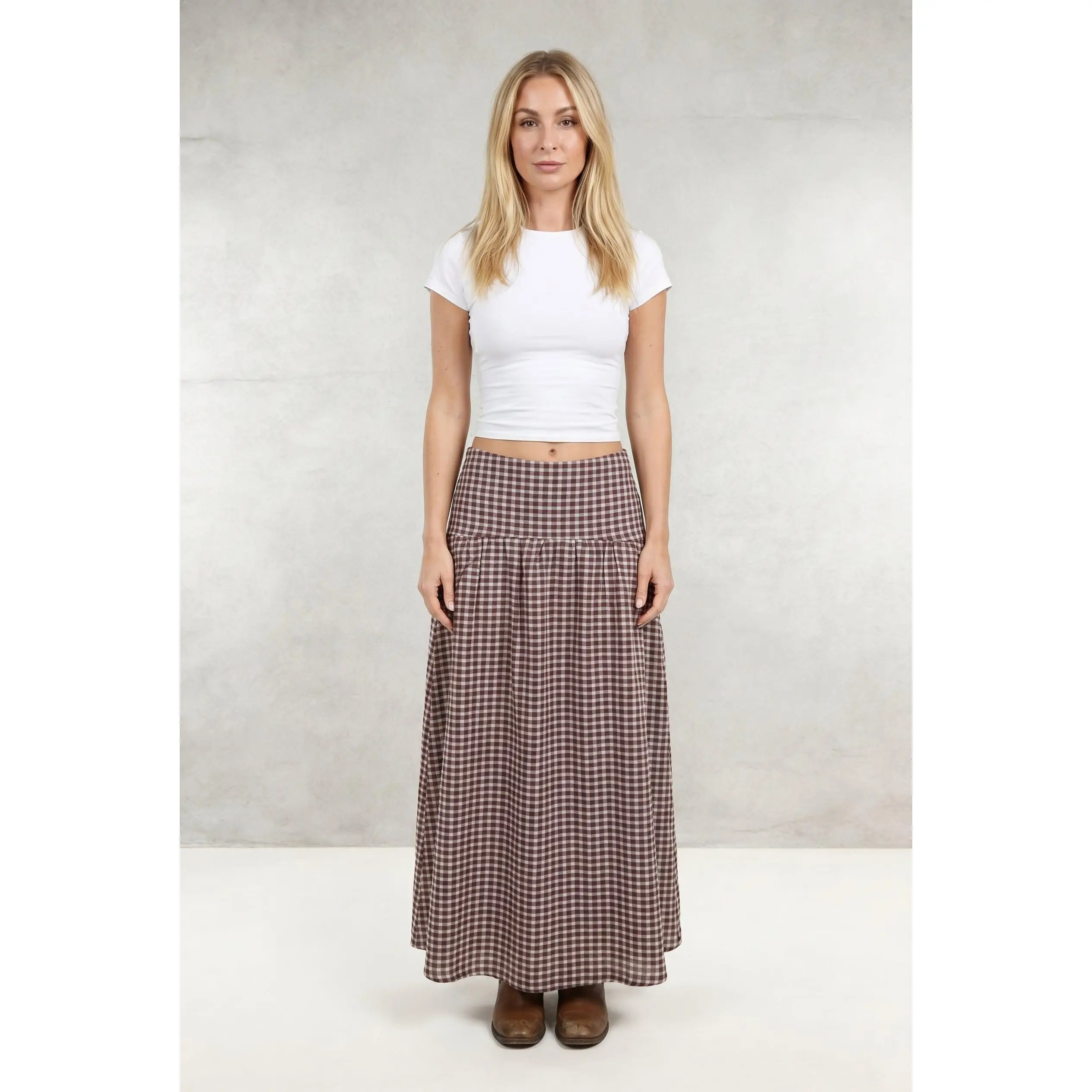 High Waist Gingham Skirt